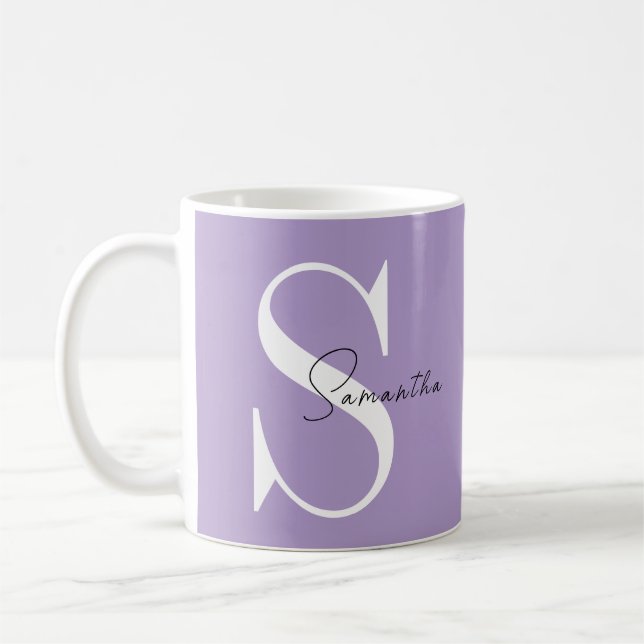 Caneca De Café Monograma Roxo Elegante | Personalizado (Esquerda)