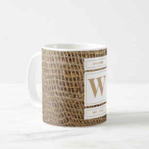 Caneca De Café Monograma Russo Burlap Inicial