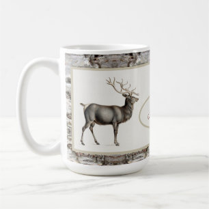 Caneca De Café Monograma Rustic Elk/ Reindeer Deer Family