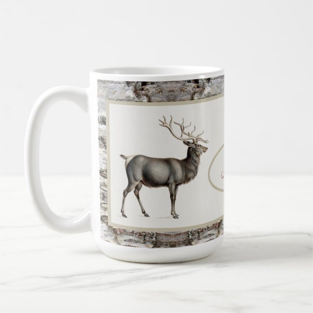 Caneca De Café Monograma Rustic Elk/ Reindeer Deer Family (Esquerda)