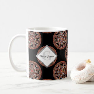 Caneca De Café Monograma Safari Sunset Bohemian Bolinhas Mandala