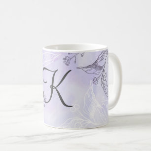 Caneca De Café Monograma Script White Cinza Puro Floral