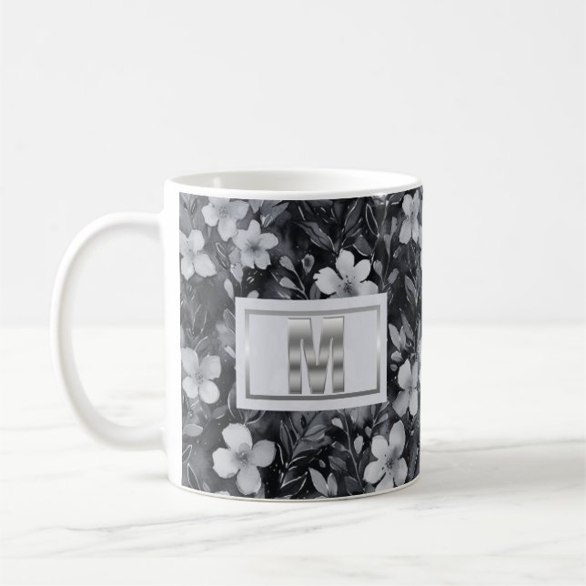 Caneca De Café Monograma Silver - Letra Floral Watercolor (Esquerda)
