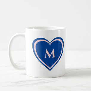 Caneca De Café Monograma Simples de Coração Cor-de-Rosa Azul Mode