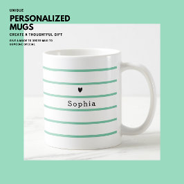 Caneca De Café Monograma Simples Moderno Mínimo de Stripe Verde C