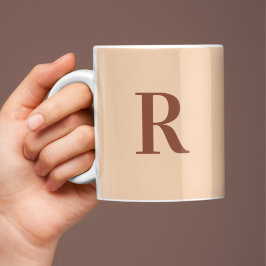Caneca De Café Monograma Simples Moderno Terracotta Beige
