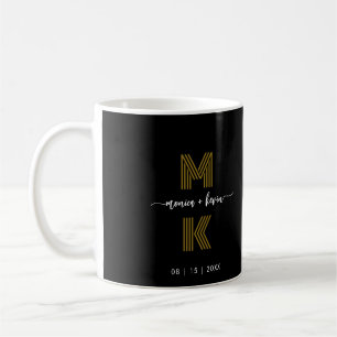 Caneca De Café Monograma Simples Preto Elegante Dourado de Casame