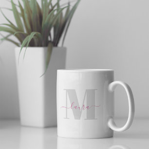 Caneca De Café Monograma Simples Tipografia Caligrafia Elegante