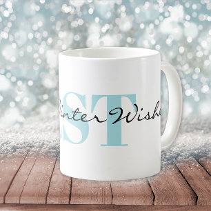 Caneca De Café Monograma sutil e desejos quentes de inverno