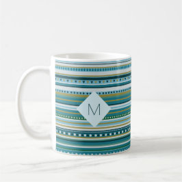 Caneca De Café Monograma Tribal Teal Blue Pattern Mug