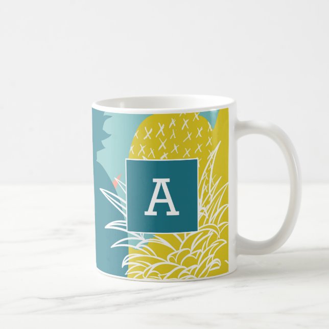 Caneca De Café Monograma Tropical de Abacaxi no Havaí (Direita)