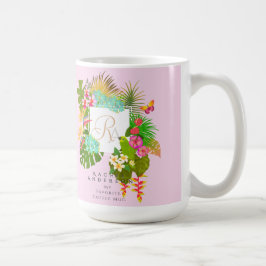 Caneca De Café Monograma tropical de jardim rosa