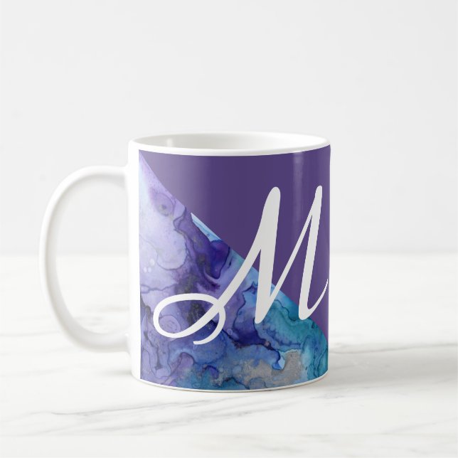 Caneca De Café Monograma ultravioleta na moda de turquesa da (Esquerda)