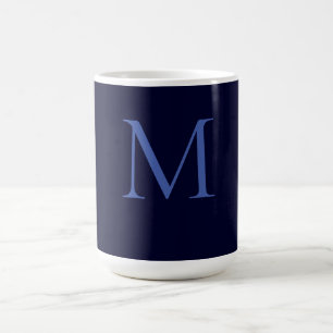 Caneca De Café Monograma Único Clássico Azul Negro