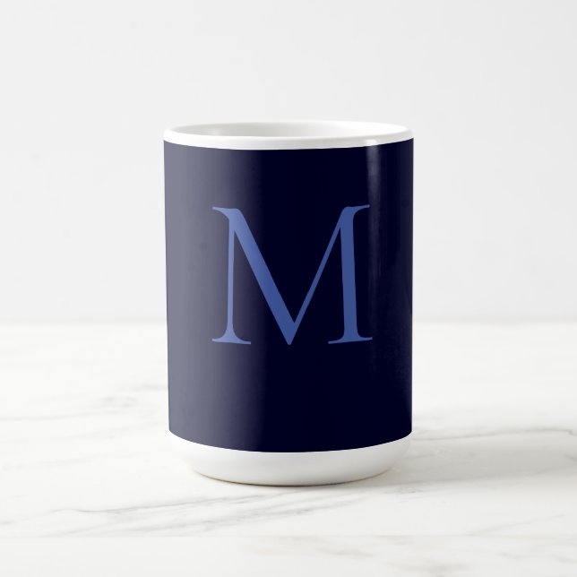 Caneca De Café Monograma Único Clássico Azul Negro (Centro)