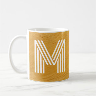Caneca De Café Monograma Único Textura Inicial Dourada e Branca