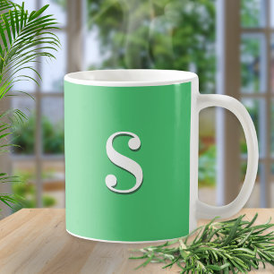 Caneca De Café Monograma Verde Mínimo Elegante Chic Simples