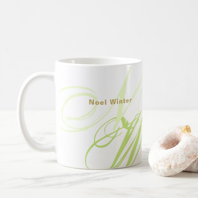 Caneca De Café Monograma Verde Nítido Superdimensionado (Com Donut)