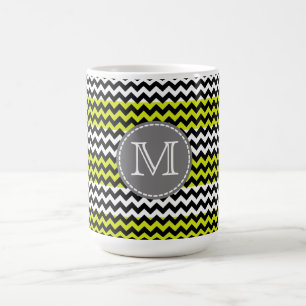 Caneca De Café Monograma verde-preto-verde-quevron Zigzag