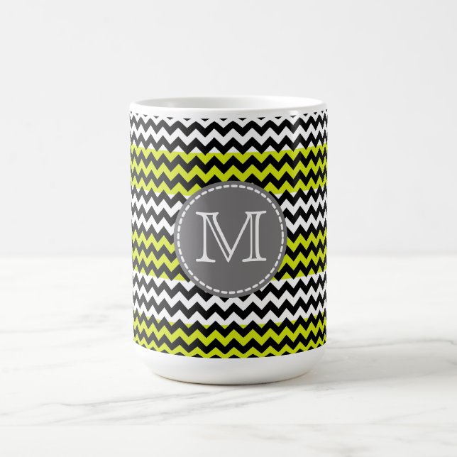 Caneca De Café Monograma verde-preto-verde-quevron Zigzag (Centro)