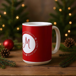 Caneca De Café Monograma Vermelho de Flocos de Neve Simplificados