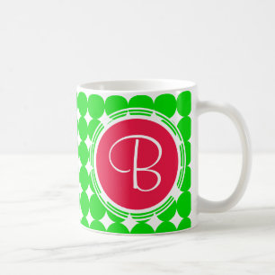 Caneca De Café Monograma vermelho & verde das bolinhas