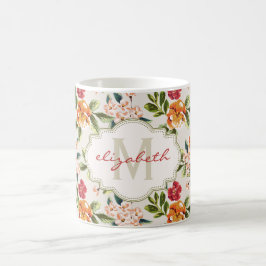 Caneca De Café Monograma Vintage Vitoriian Watercolor Floral
