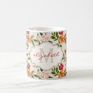Caneca De Café Monograma Vintage Vitoriian Watercolor Floral