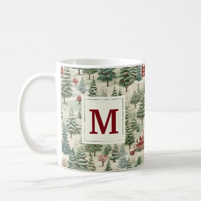 Caneca De Café Monograma Woodland Rustic Country Christmas Cute (Esquerda)