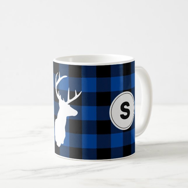 Caneca De Café Monograma Xadrez Buffalo Lumberjack Elk (Frente Esquerda)