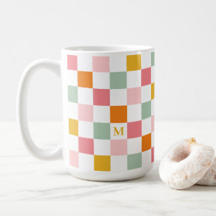 Caneca De Café Monograma Xadrez Colorido
