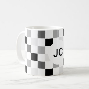 Caneca De Café Monograma Xadrez Preto e Branco Moderno Simples