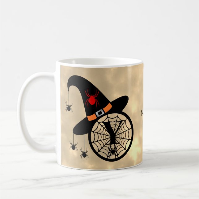 Caneca De Café Monograma Y Halloween Sky Witeen Nome (Esquerda)