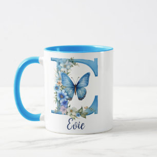 Caneca de café monogramada floral azul de 325 ml