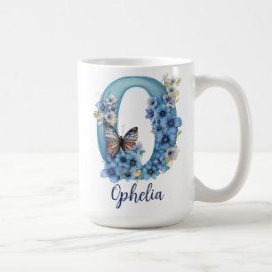 Caneca de café monogramada Floral Blue de 15 oz
