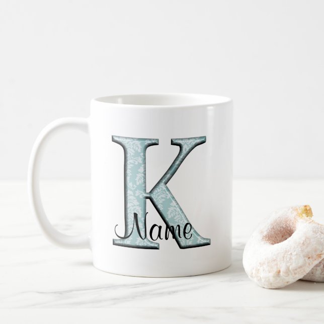 Caneca De Café Monogramas azuis Impressão K, monogramas (Com Donut)