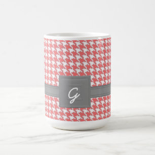 Caneca De Café Monogramas de Houndstooth Coral