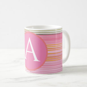Caneca De Café Monogramas listrados coloridos modernos