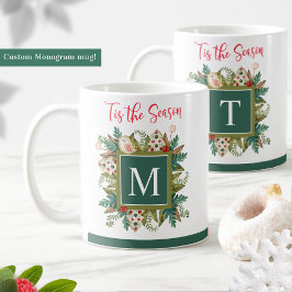 Caneca De Café Monogramas, verde festivo e cookies de férias