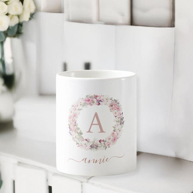 Caneca De Café Monogramm kundenspezifische (Monogram, customer specific, flower wreath Mug.)
