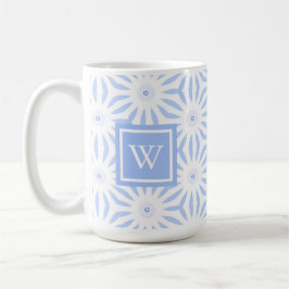 Caneca De Café Monogrammed Feminine Elegant Blue Geometric