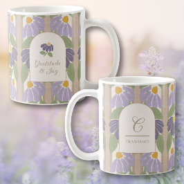 Caneca De Café Monogrammed Floral Stripe Mug – Personalized Gift 