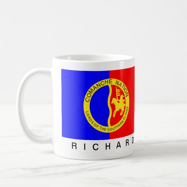 Caneca De Café Monogrammed Native American Comanche Nation Flag (Esquerda)