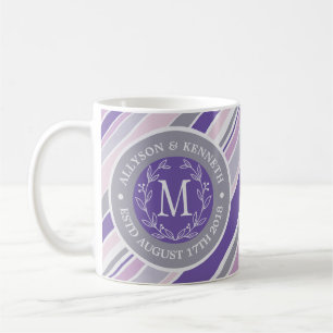 Caneca De Café Monogramo Wreath Trendes Roxo Folha Laurel