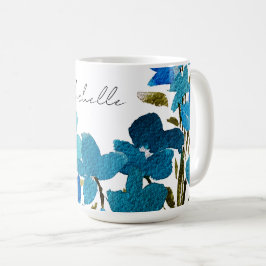 Caneca De Café Monomograma Aquarela de Flores Silvestres Artístic