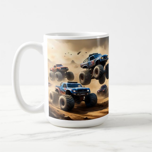 Caneca De Café Monster Trucks Correndo no Deserto, (Esquerda)