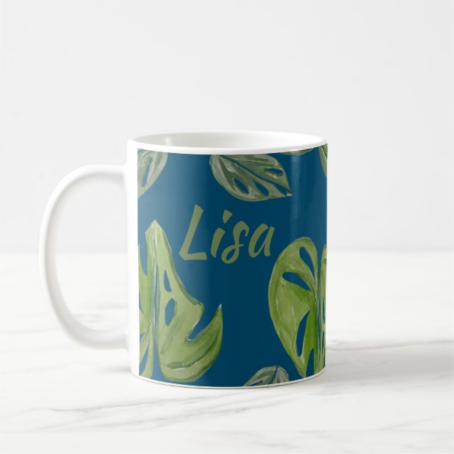 Caneca De Café Monstera Adansonii Folha Azul (Esquerda)