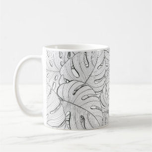 Caneca De Café Monstera deixa padrão branco preto