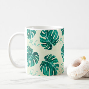 Caneca De Café Monstera tropical emerald green palm deixa aloha