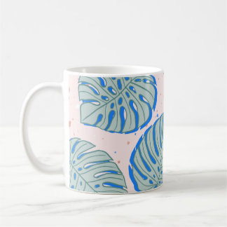 Caneca De Café Monstera Tropical: Padrão Vintage Terrazzo